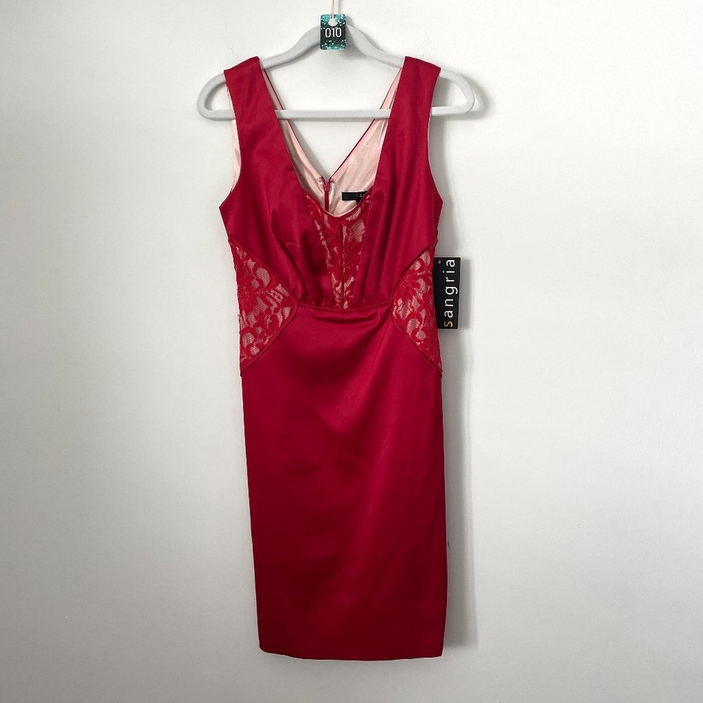 10.) NWT Signature by Sangria Formals Red Satin & Lace Dress- Size 2